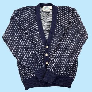 Environmental Clothing Co Vintage Wool Sweater Cardigan Birds Eye USA XL L Large